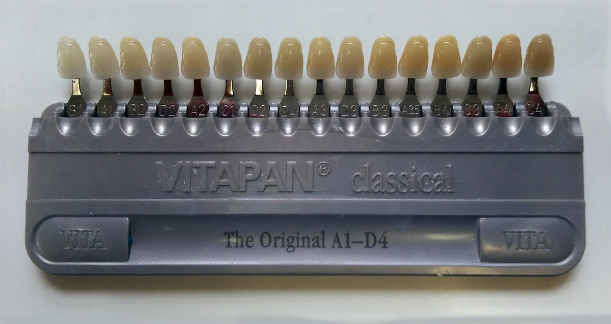 Fotografia de escala de tonalidades utilizada na avaliação da cor dental
